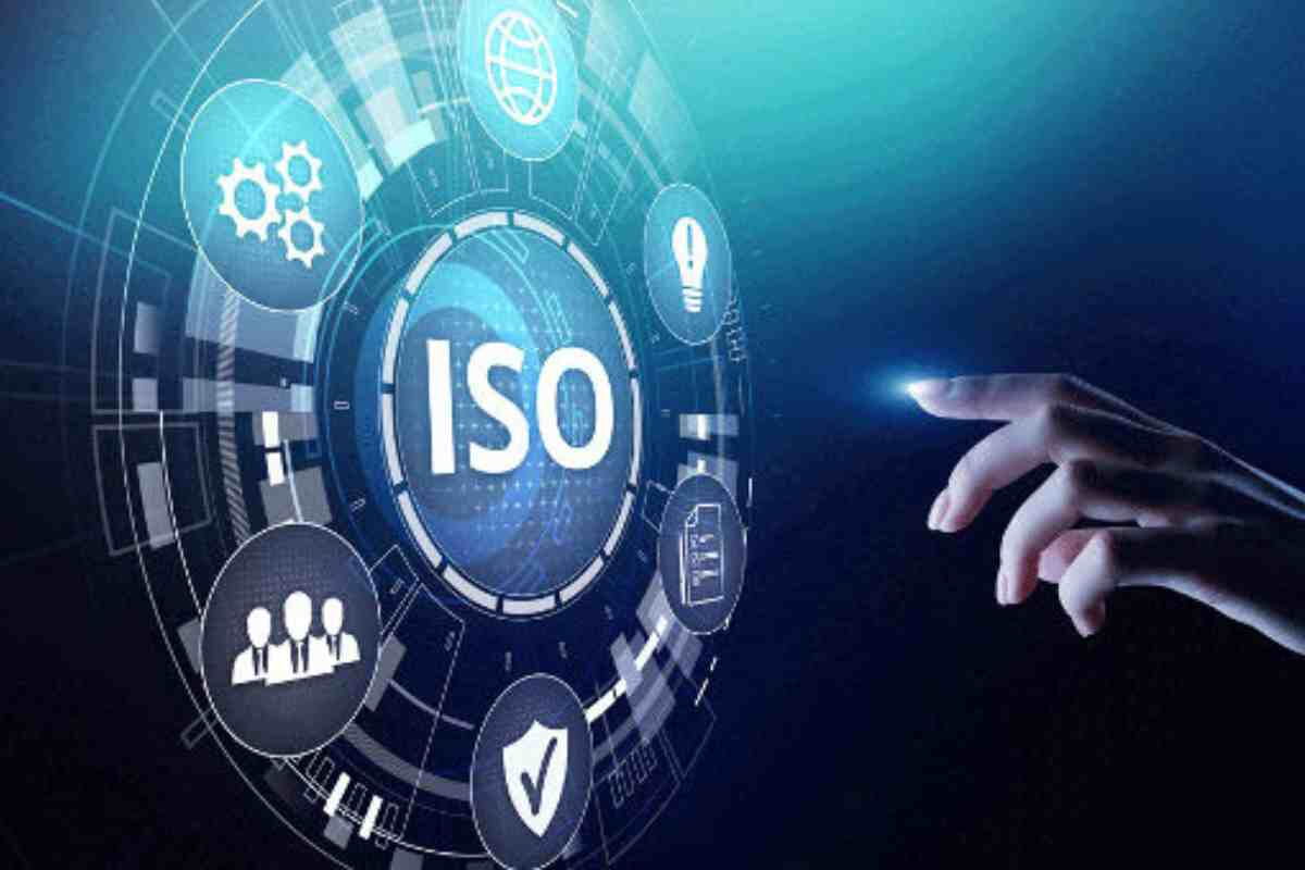 ISO concept with digital interface and interactive hand gesture.