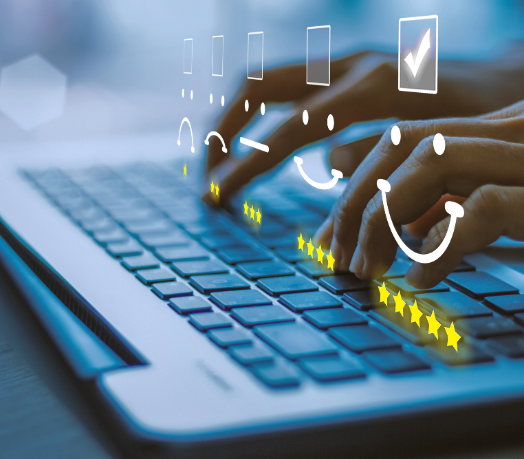 person typing on keyboard five star review